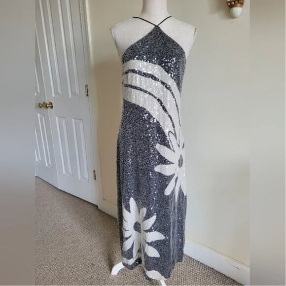 Farm Rio Halter Sequin Column Midi Dress size L - Picture 5 of 10